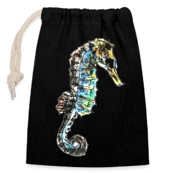 hippocampe - Sac cadeau en coton avec cordon (14 x 20 cm) - noir - Devant