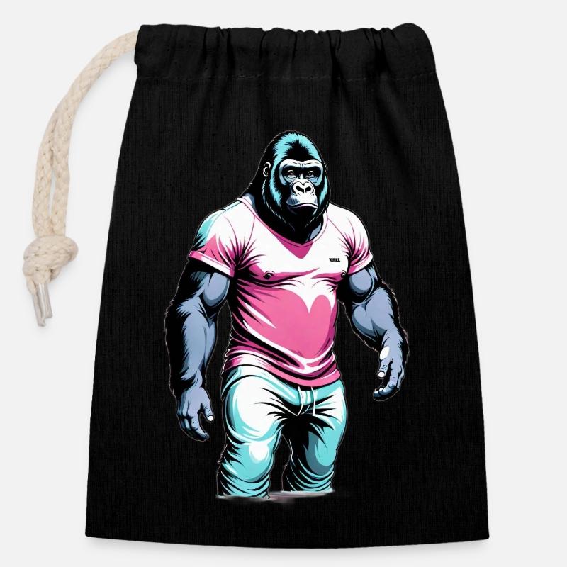 Cooler Gorilla - Verschließbarer Geschenkbeutel aus Baumwolle (14x20cm) - Schwarz