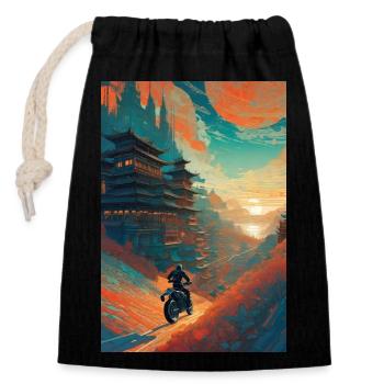 Motorcycle Future Asie - Sac cadeau en coton avec cordon (14 x 20 cm) - noir - Devant