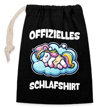Offizielles Schlafshirt - Einhorn auf einer Wolke - Verschließbarer Geschenkbeutel aus Baumwolle (14x20cm) - Schwarz - Vorne