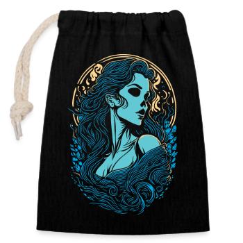 Gothic Girl mit Totenkopf und Blut - Verschließbarer Geschenkbeutel aus Baumwolle (14x20cm) - Schwarz - Vorne