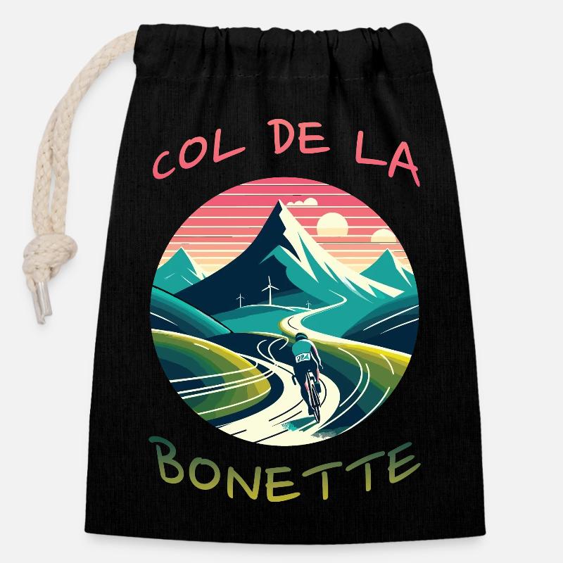 Col de la Bonette : le défi des Alpes - Sac cadeau en coton avec cordon (14 x 20 cm) - noir