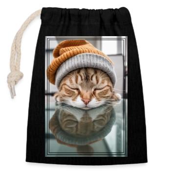 Cute sleeping kitty - Closable cotton gift bag (14x20cm) - black - Front