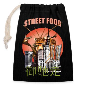 City and street food alien illustration - Closable cotton gift bag (14x20cm) - black - Front