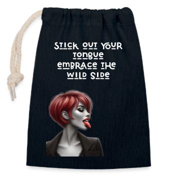 Stick out your tongue, embrace the wild side - Closable cotton gift bag (14x20cm) - navy - Front