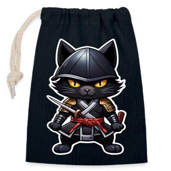Ninja Cat - Samurai Kitten - Closable cotton gift bag (14x20cm) - navy - Front