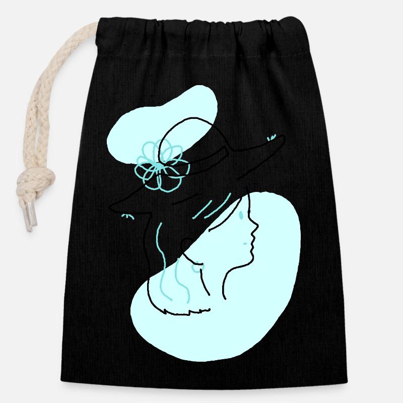 fille plage coloré - Sac cadeau en coton avec cordon (14 x 20 cm) - noir