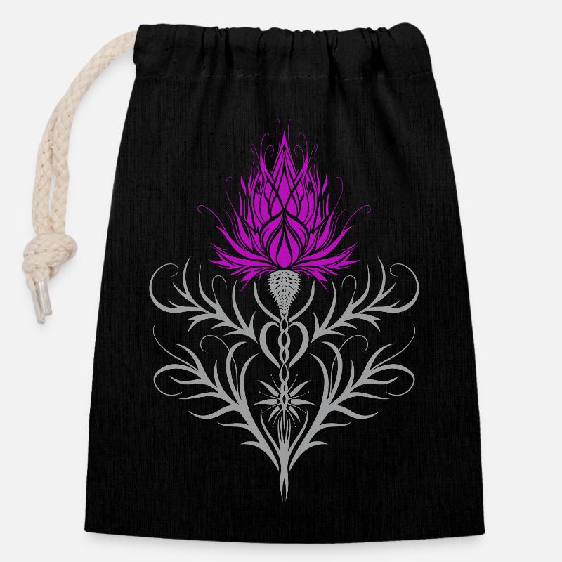Distel Tattoo Scottish Thistle Botanical Art - Closable cotton gift bag (14x20cm) - black