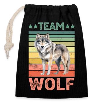 Wolf - Verschließbarer Geschenkbeutel aus Baumwolle (14x20cm) - Schwarz - Vorne