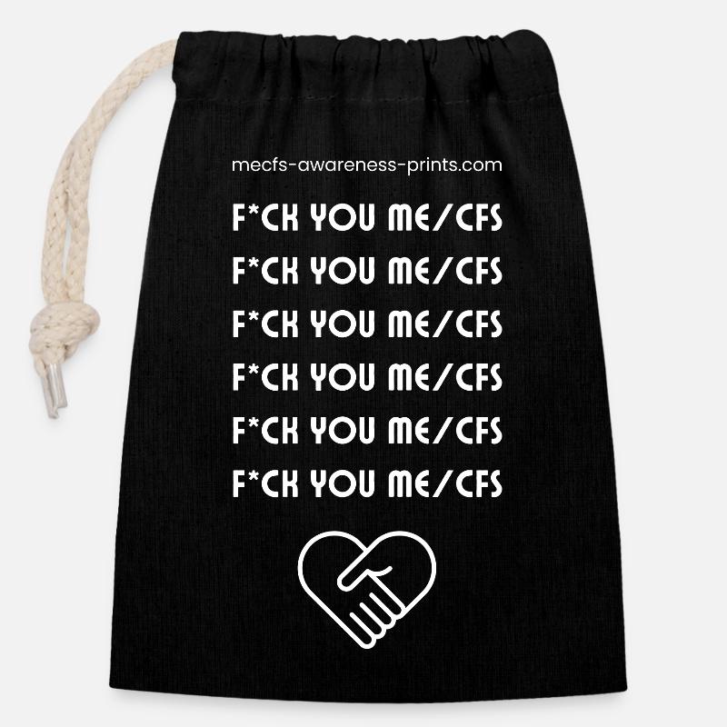 F*ck u ME/CFS II ♡ - weiß - Verschließbarer Geschenkbeutel aus Baumwolle (14x20cm) - Schwarz