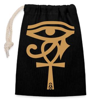 Symbole de l'œil d'Horus et d'Ankh - Sac cadeau en coton avec cordon (14 x 20 cm) - noir - Devant