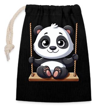 Panda on Swing Playground Adventure - Closable cotton gift bag (14x20cm) - black - Front