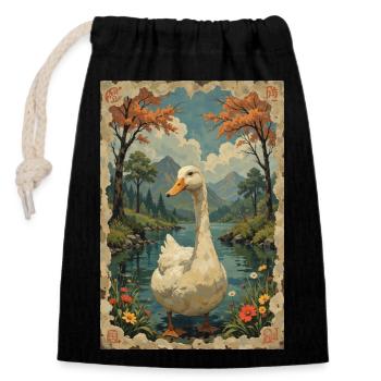 A beautiful picture of a duck. - Closable cotton gift bag (14x20cm) - black - Front