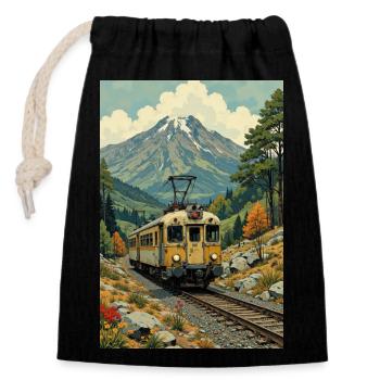 Retro Zug Bild - Verschließbarer Geschenkbeutel aus Baumwolle (14x20cm) - Schwarz - Vorne