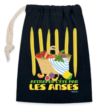 Catching summer by the handles of the basket - Closable cotton gift bag (14x20cm) - navy - Front