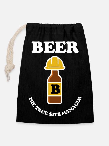 Beer bottle with construction helmet - Verschließbarer Geschenkbeutel aus Baumwolle (14x20cm) - Schwarz