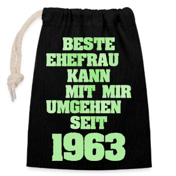 1963 - Verschließbarer Geschenkbeutel aus Baumwolle (14x20cm) - Schwarz - Vorne