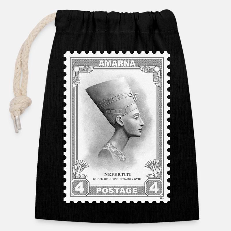 Timbre Néfertiti - Sac cadeau en coton avec cordon (14 x 20 cm) - noir