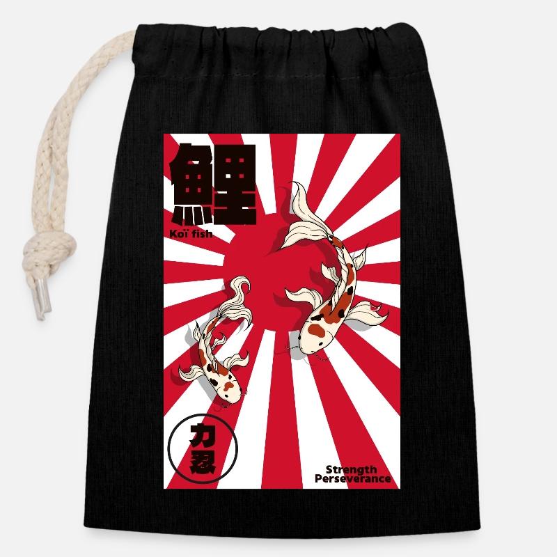Koi Fish Art Japanese Style - Closable cotton gift bag (14x20cm) - black