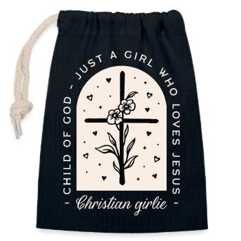 Fille chrétienne drôle Jésus cite croix noire - Sac cadeau en coton avec cordon (14 x 20 cm) - bleu marine - Devant