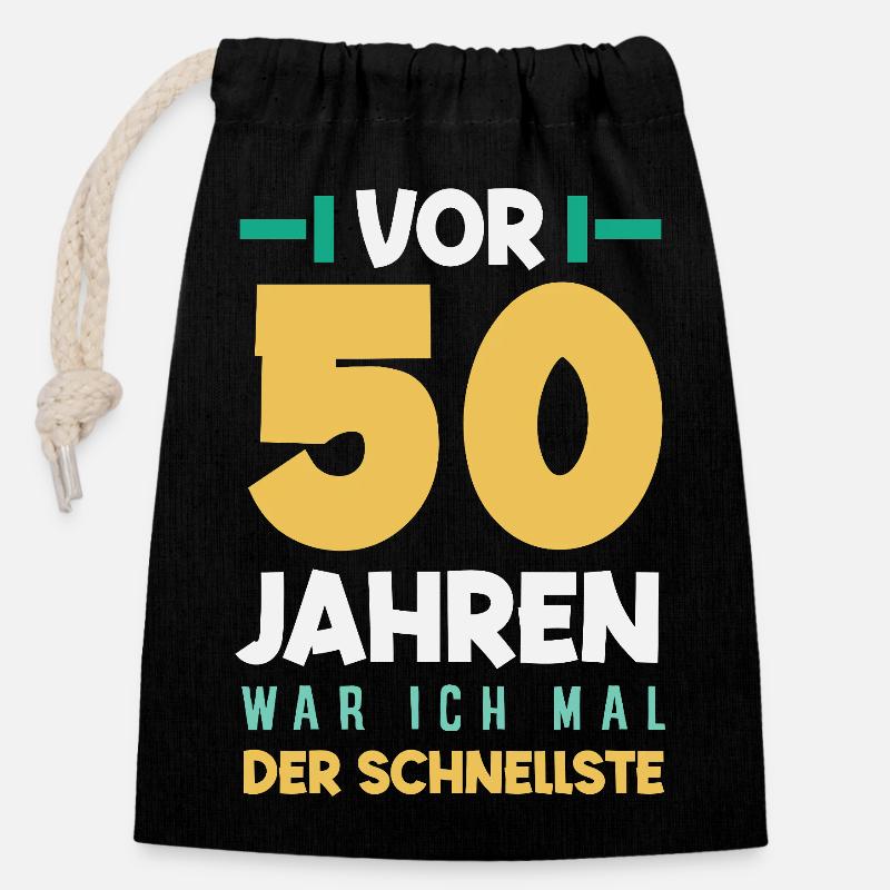 Cadeau amusant pour un 50e anniversaire - Sac cadeau en coton avec cordon (14 x 20 cm) - noir