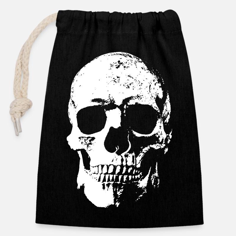 Totenkopf / Crâne - Sac cadeau en coton avec cordon (14 x 20 cm) - noir