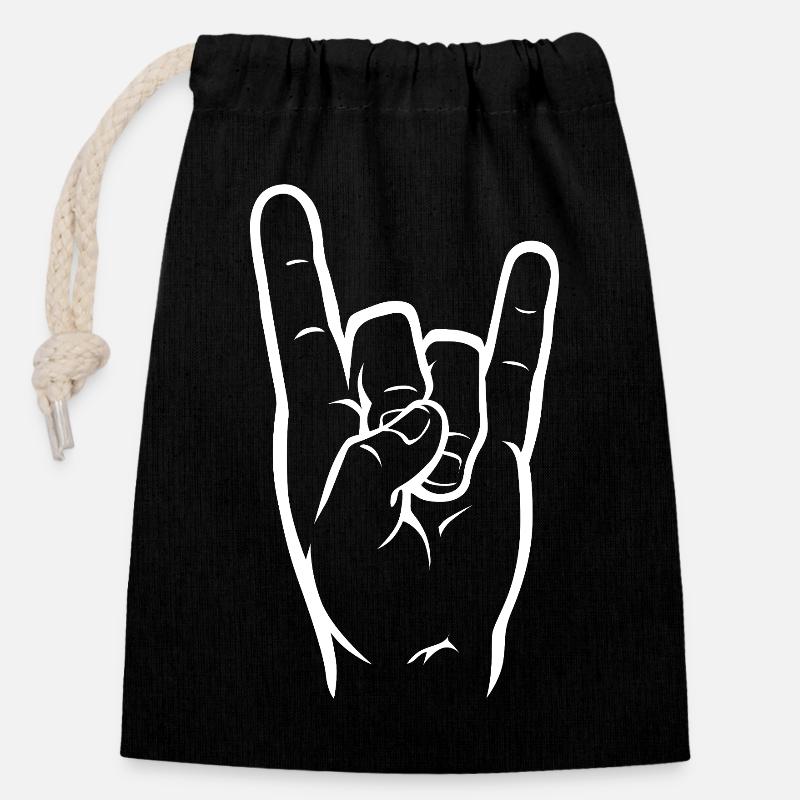 RockHorns_Corna_White - Sac cadeau en coton avec cordon (14 x 20 cm) - noir