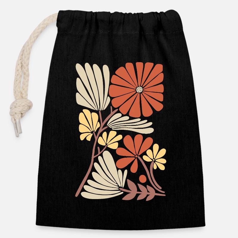 Boho Floral Pattern - Closable cotton gift bag (14x20cm) - black
