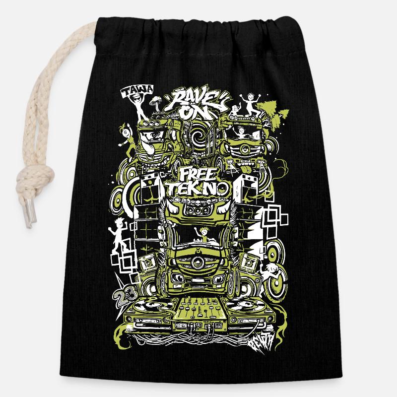 Rave on free TEKNO  - Sac cadeau en coton avec cordon (14 x 20 cm) - noir