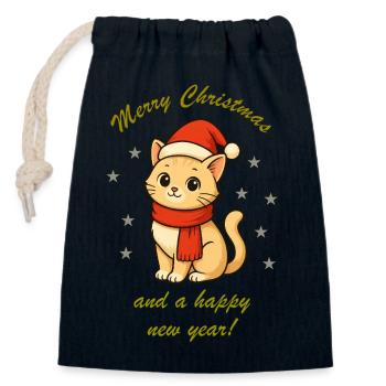Cuddly Cat Christmas Magic - Closable cotton gift bag (14x20cm) - navy - Front