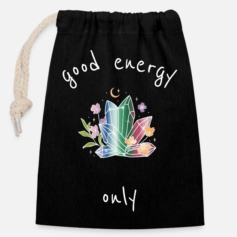 Good_energy_only - Closable cotton gift bag (14x20cm) - black
