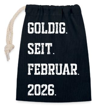 Goldig seit Februar 2026 - Verschließbarer Geschenkbeutel aus Baumwolle (14x20cm) - Navy - Vorne