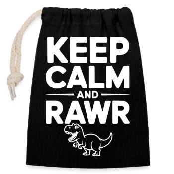 Reste calme et Rawr - Sac cadeau en coton avec cordon (14 x 20 cm) - noir - Devant