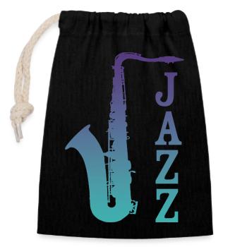 Jazz Saxo - Sac cadeau en coton avec cordon (14 x 20 cm) - noir - Devant
