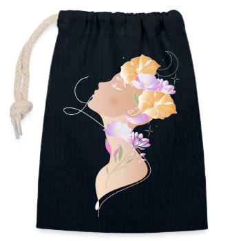 Woman portrait with flowers illustration - Closable cotton gift bag (14x20cm) - navy - Front