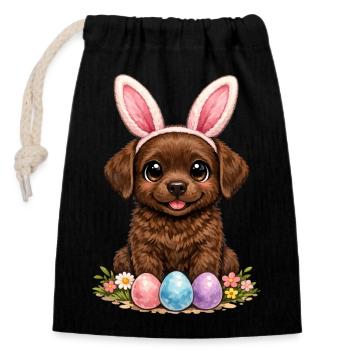 Labrador Retriever brun Labbi chocolat de Pâques - Sac cadeau en coton avec cordon (14 x 20 cm) - noir - Devant