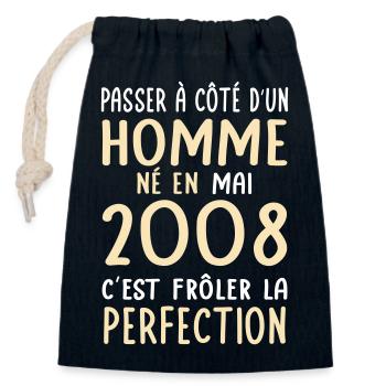18th birthday - Born in May 2008 - Closable cotton gift bag (14x20cm) - navy - Front