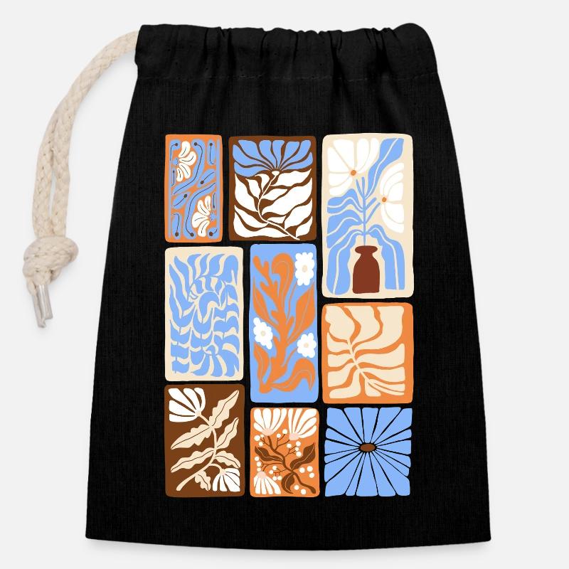 Abstract Botanical Patterns - Closable cotton gift bag (14x20cm) - black