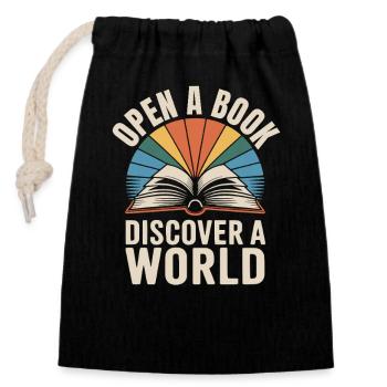 Livre : Découvrez le monde en lisant des livres - Sac cadeau en coton avec cordon (14 x 20 cm) - noir - Devant
