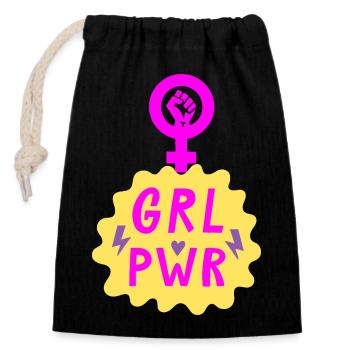 GIRL POWER – HEART OF STRENGTH! ♀ GIRLS SISTERS - Verschließbarer Geschenkbeutel aus Baumwolle (14x20cm) - Schwarz - Vorne