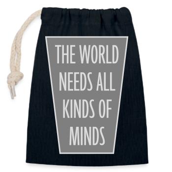 The World Needs All Kinds Of Minds Inspirierend - Verschließbarer Geschenkbeutel aus Baumwolle (14x20cm) - Navy - Vorne