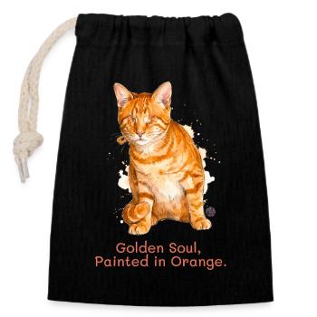 Chat Orange de l’Âme Doré. - Sac cadeau en coton avec cordon (14 x 20 cm) - noir - Devant
