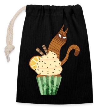 Mignonne conception de cupcakes pour chats, nourriture Kawaii pour chats drôle - Sac cadeau en coton avec cordon (14 x 20 cm) - noir - Devant