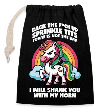Regenbogen Einhorn Attitüde Geschenk Geschenkidee - Verschließbarer Geschenkbeutel aus Baumwolle (14x20cm) - Schwarz - Vorne