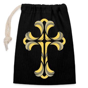 Motif de croix - Sac cadeau en coton avec cordon (14 x 20 cm) - noir - Devant