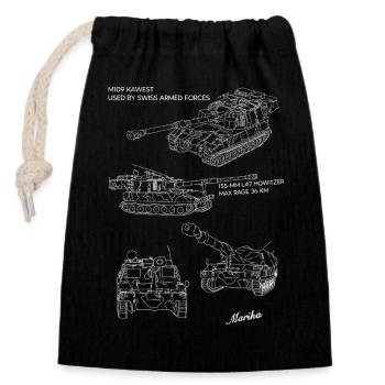 Tank lines in blueprint - Closable cotton gift bag (14x20cm) - black - Front