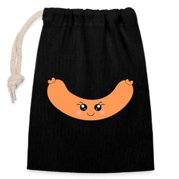 Kawaii Hotdog Wurst - Verschließbarer Geschenkbeutel aus Baumwolle (14x20cm) - Schwarz - Vorne