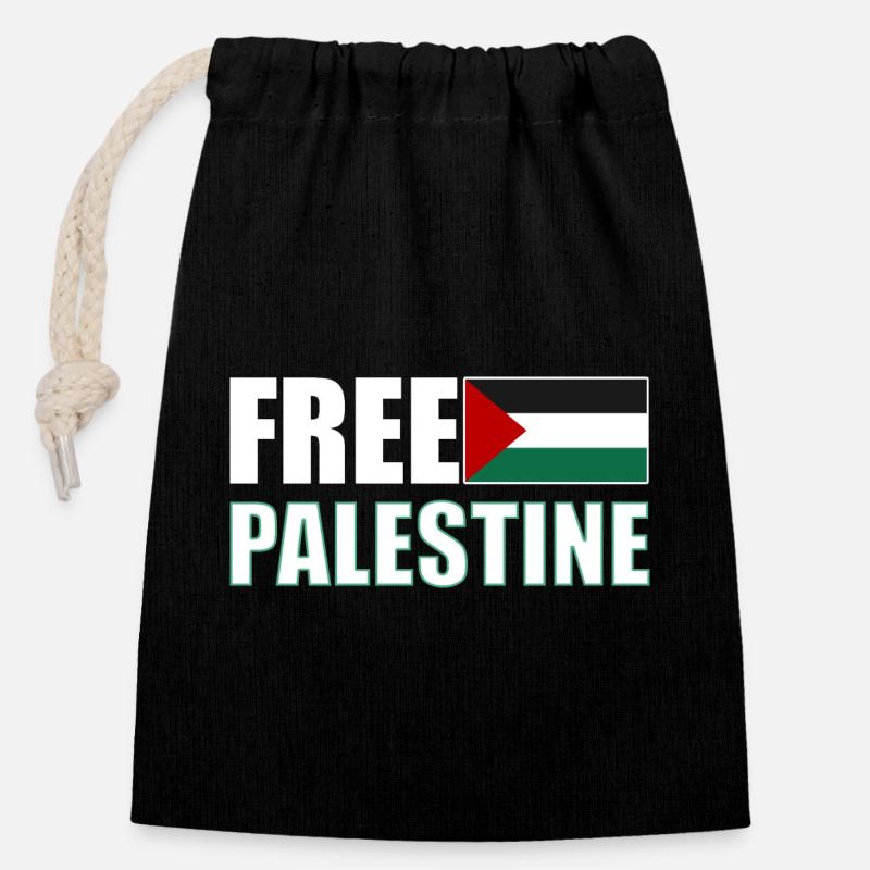 Free Palestine - Sac cadeau en coton avec cordon (14 x 20 cm) - noir