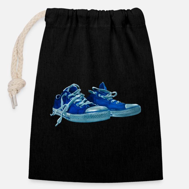 Blauer Sneaker Druck  - Verschließbarer Geschenkbeutel aus Baumwolle (14x20cm) - Schwarz