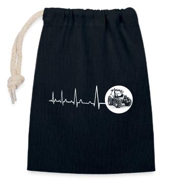 Battement de cœur avec tracteur circulaire blanc - Sac cadeau en coton avec cordon (14 x 20 cm) - bleu marine - Devant